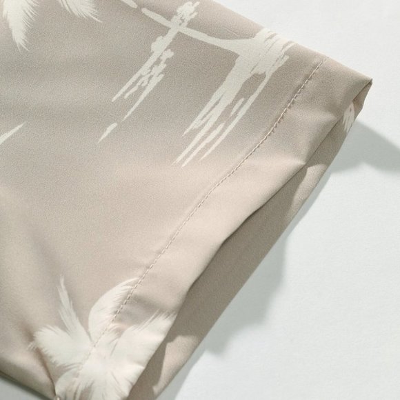 Khaki Vacation Style Men's Palm Print Shirt - Picture 6 of 6